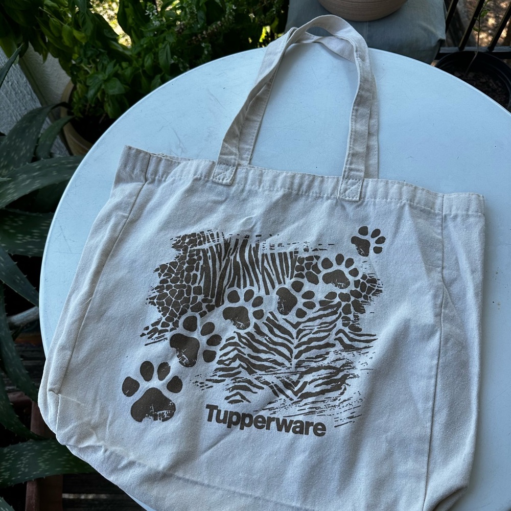 Tupperware Cream Tote with Brown Animal Print